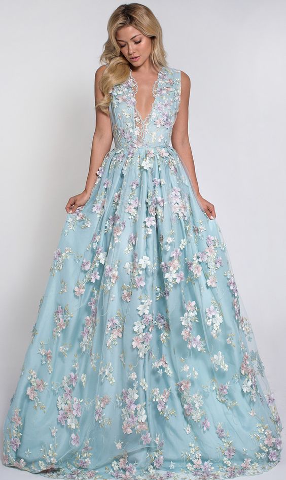 light blue embroidered prom dress