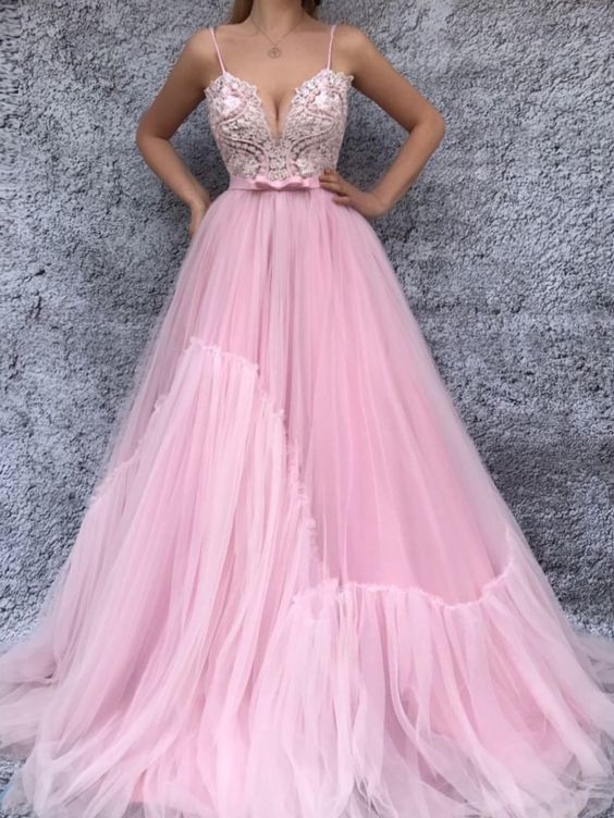 Peach Spaghetti Strap Wedding Dress