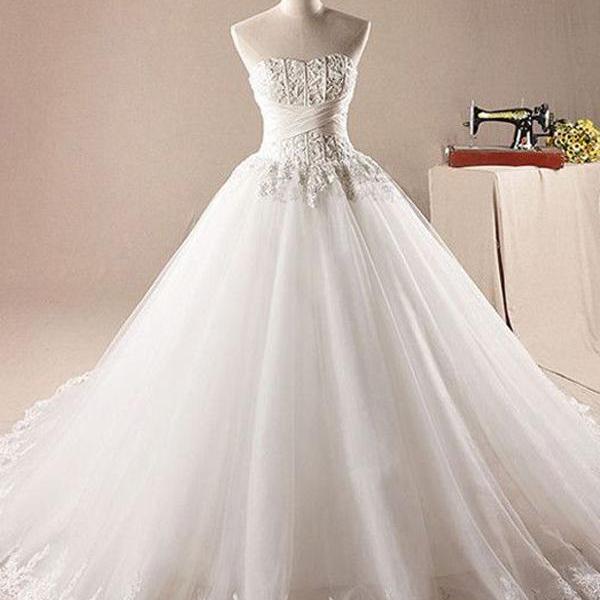 Sweetheart Bridal Dress,long Bridal Gowns , Tulle Wedding Dress, Lace ...